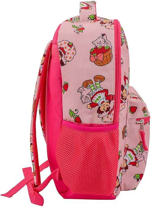AI ACCESSORY INNOVATIONS Strawberry Shortcake 16” Backpack With Front Pocket for Girls, Allover Print Bookbag featuring Strawberry & Custard, Pink - Image 4