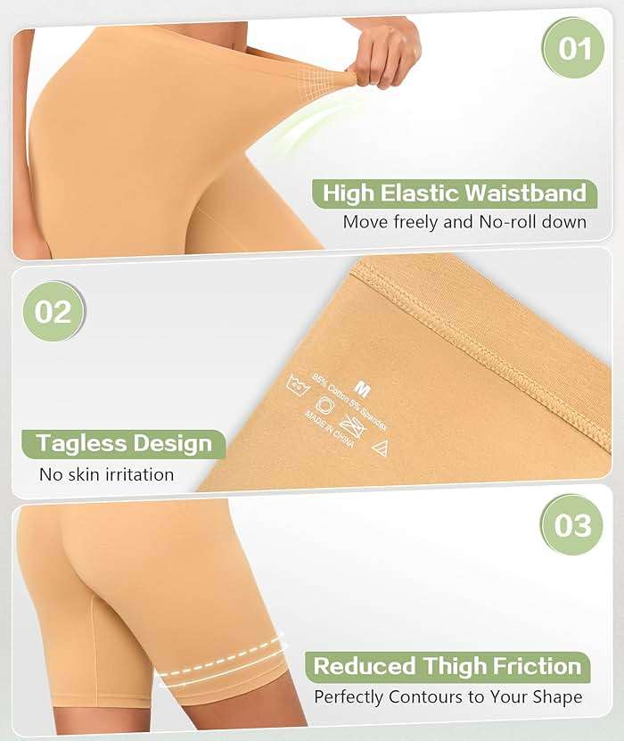 Okimay 4 Pack Cotton Boy Shorts Underwear for Women Anti Chafing Shorts for Under Dresses Soft Boxers Panties - Image 3