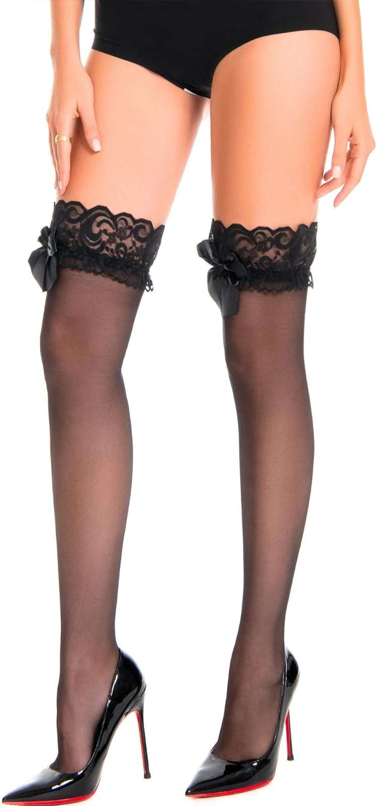 Aranmei Thigh High Stocking Hosiery Sheer Bow Stockings Lace Top Thigh High Socks Sexy Lingerie for Women - Image 3