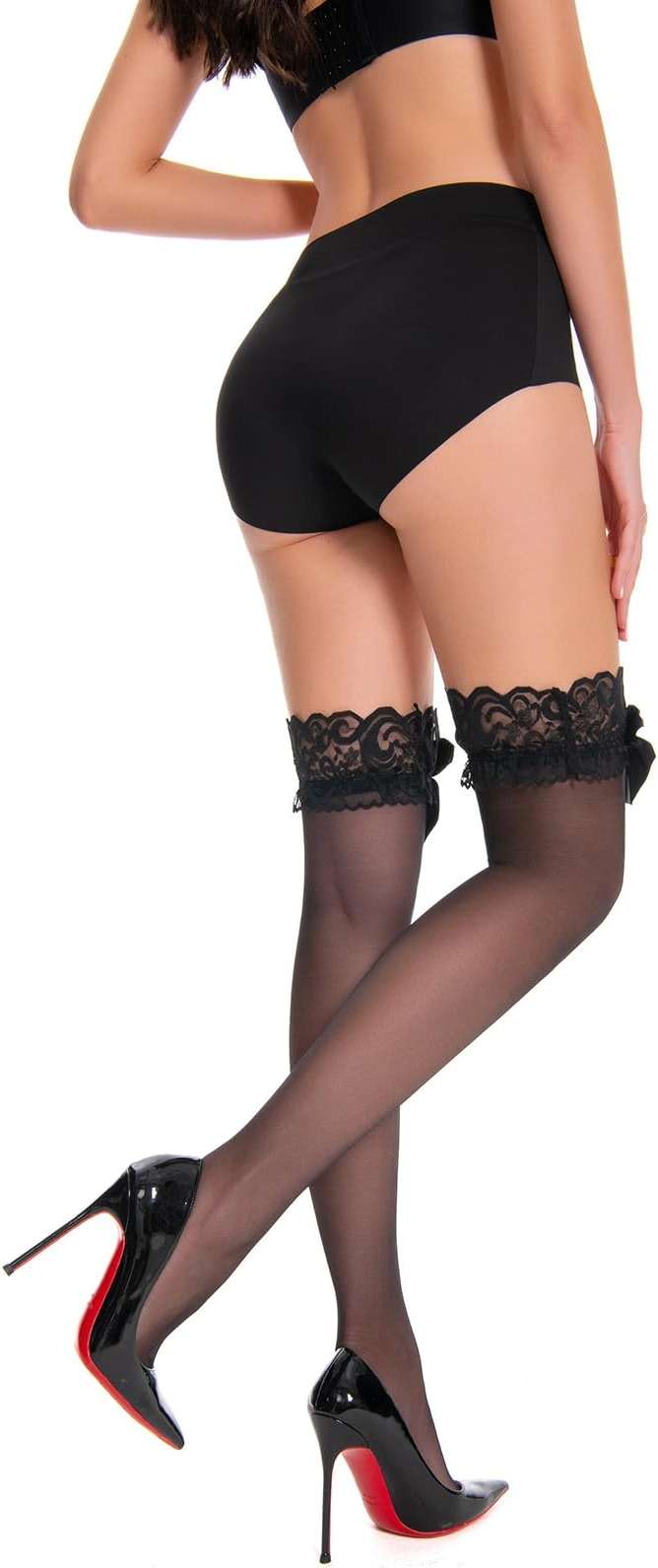 Aranmei Thigh High Stocking Hosiery Sheer Bow Stockings Lace Top Thigh High Socks Sexy Lingerie for Women - Image 4