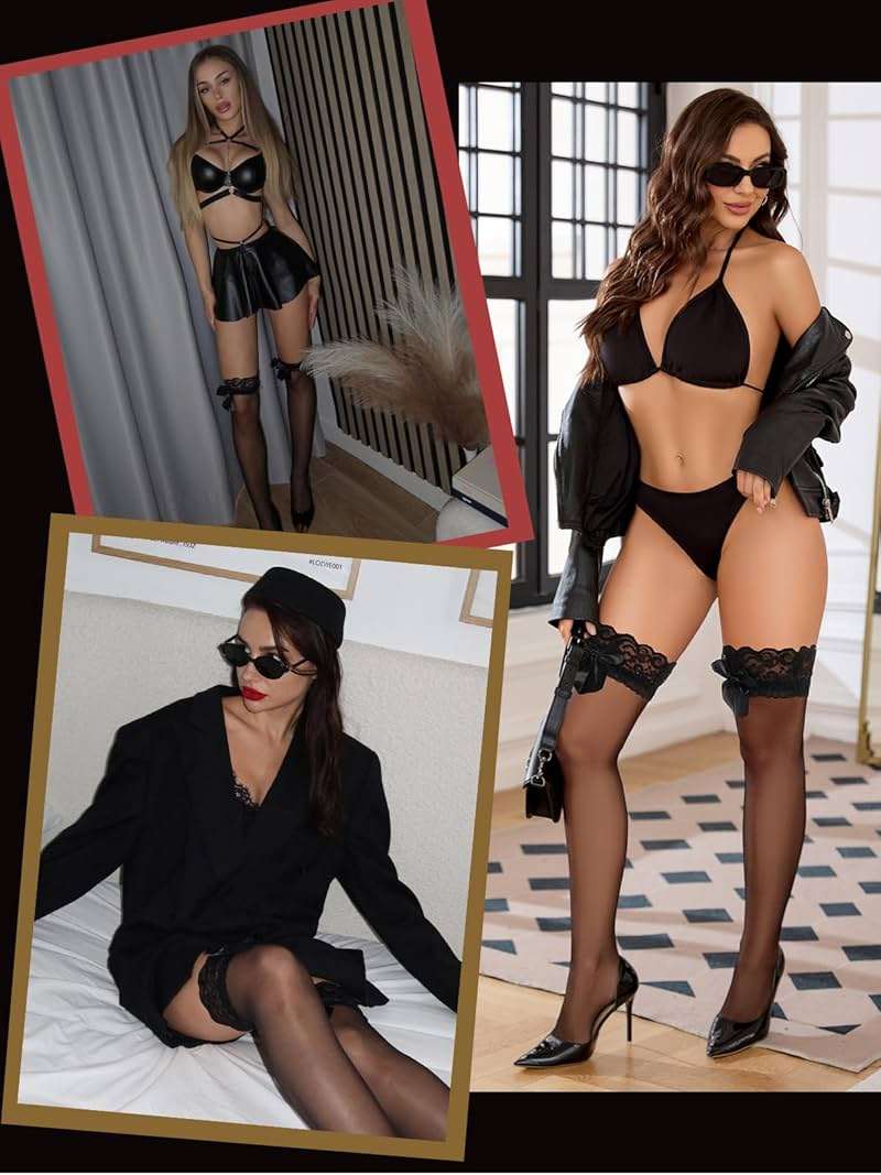 Aranmei Thigh High Stocking Hosiery Sheer Bow Stockings Lace Top Thigh High Socks Sexy Lingerie for Women - Image 6