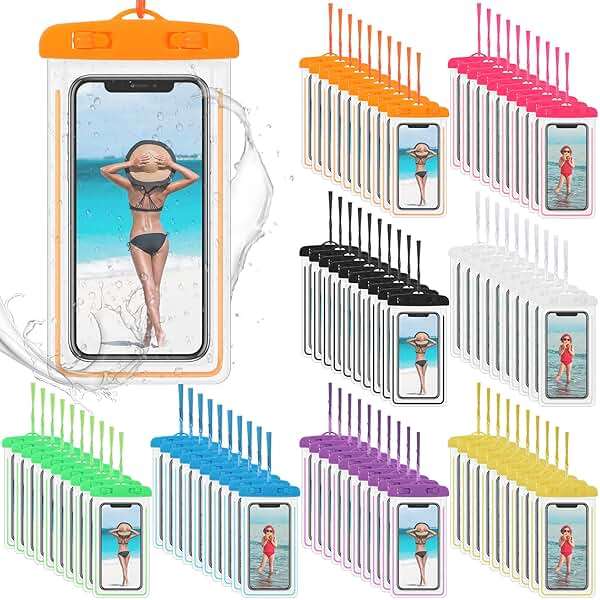 Abbylike 80 Pcs Universal Waterproof Phone Pouch Multicolor Waterproof Phone Case Dry Bag with Lanyard Glow in The Dark Outdoor Swimming Snorkeling Bag Beach Travel Must Haves for Smartphone up to 7'' - Image 1
