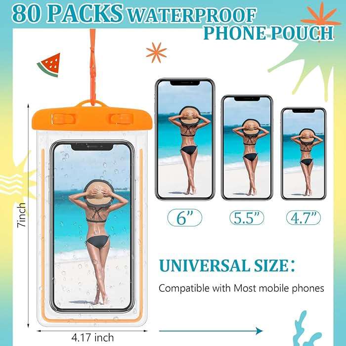 Abbylike 80 Pcs Universal Waterproof Phone Pouch Multicolor Waterproof Phone Case Dry Bag with Lanyard Glow in The Dark Outdoor Swimming Snorkeling Bag Beach Travel Must Haves for Smartphone up to 7'' - Image 2
