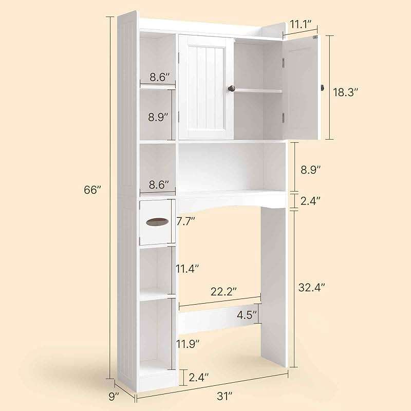 Gizoon 66''H Over The Toilet Storage Cabinet, Over Toilet Storage Cabinet White, Over Toilet Bathroom Organizer, with 2 Doors, Adjustable Shelf, for Bathroom, Laundry, White - Image 2
