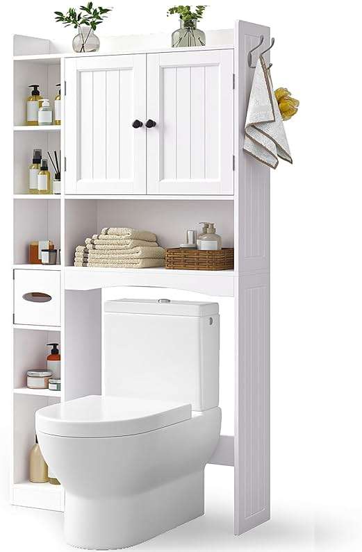 Gizoon 66''H Over The Toilet Storage Cabinet, Over Toilet Storage Cabinet White, Over Toilet Bathroom Organizer, with 2 Doors, Adjustable Shelf, for Bathroom, Laundry, White - Image 7