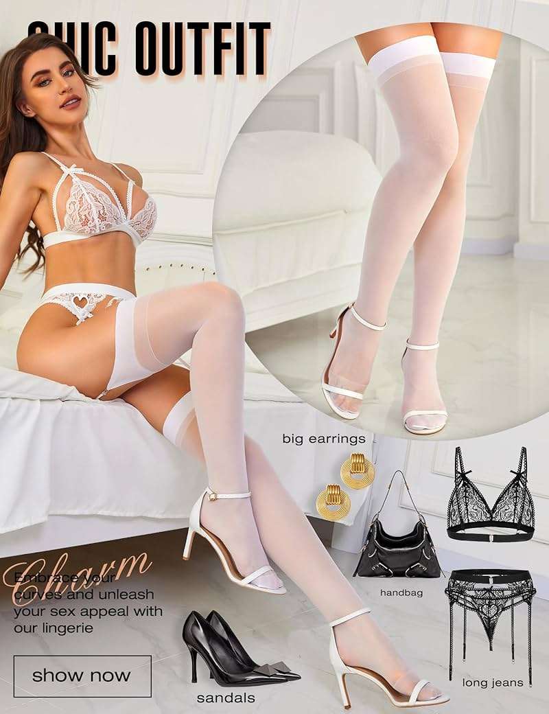 RSLOVE Thigh High Stockings for Women – Sheer Stockings Nylon Pantyhose Perfect for Garter Belts & Lingerie Outfits - Image 4