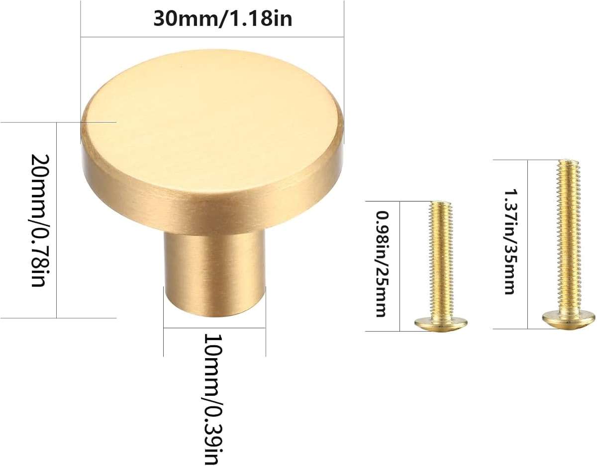 MUZHUPGUZ Gold Cabinet Knobs, 4 Pcs Brushed Brass Round Kitchen Cabinet Hardware Pulls Knobs Gold for Dresser Drawer Cupboard Furniture Closet Wardrobe Door Knobs Handles, with Screwdriver, 20x30 mm - Image 3
