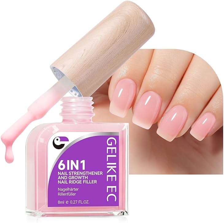 Nail Strengthener Protein for Damaged Nails: Pink 6 in 1 Natural Nail Hardener Extra Strong and Growth - Long Lasting Repair for Damaged Nails - Growth Oil for Salon Home Daily Work - Image 1