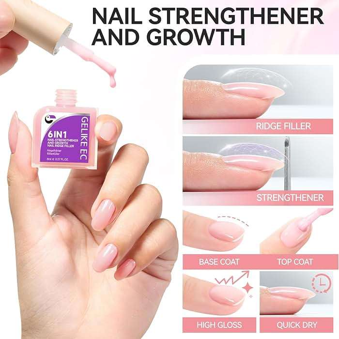 Nail Strengthener Protein for Damaged Nails: Pink 6 in 1 Natural Nail Hardener Extra Strong and Growth - Long Lasting Repair for Damaged Nails - Growth Oil for Salon Home Daily Work - Image 5