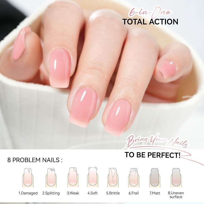 Nail Strengthener Protein for Damaged Nails: Pink 6 in 1 Natural Nail Hardener Extra Strong and Growth - Long Lasting Repair for Damaged Nails - Growth Oil for Salon Home Daily Work - Image 6