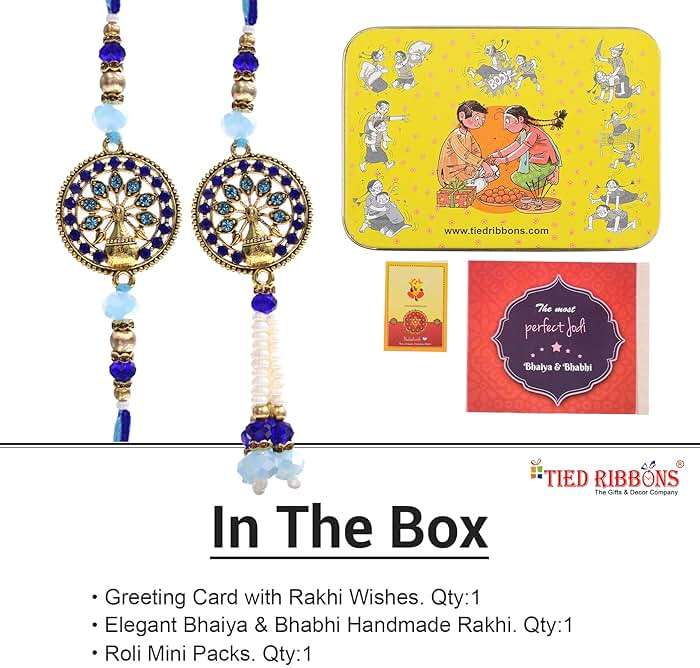 TIED RIBBONS Rakhi for Brother and Bhabhi | Bhiaya Bhabhi Rakhi Gift Set | Roli Tikka - Bhai Bhabhi Rakhi Set | Lumba Rakhi for Bhabhi - Image 6