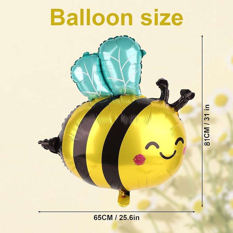 6PCS Bee Balloon 31 Inch,Cute Smile Face Bee Balloons Yellow and Black Bee Foil Mylar Balloons,Lovely Woodland Honeybee Balloons for Baby Shower Bee Themed Party Birthday Decoration Supplies - Image 3