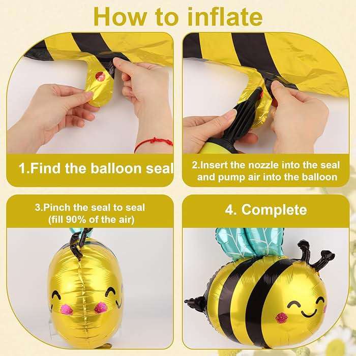 6PCS Bee Balloon 31 Inch,Cute Smile Face Bee Balloons Yellow and Black Bee Foil Mylar Balloons,Lovely Woodland Honeybee Balloons for Baby Shower Bee Themed Party Birthday Decoration Supplies - Image 4