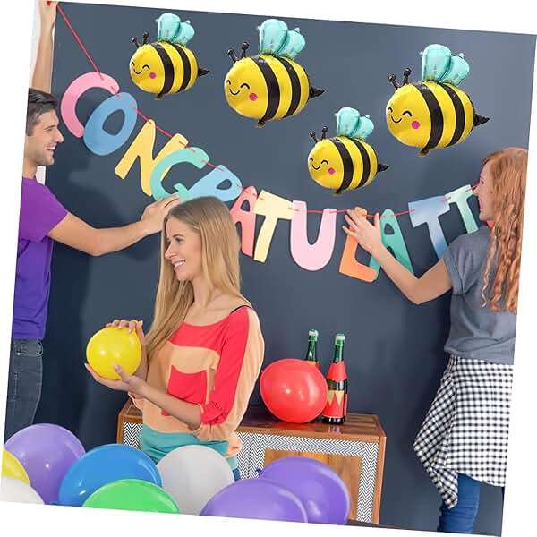 6PCS Bee Balloon 31 Inch,Cute Smile Face Bee Balloons Yellow and Black Bee Foil Mylar Balloons,Lovely Woodland Honeybee Balloons for Baby Shower Bee Themed Party Birthday Decoration Supplies - Image 7