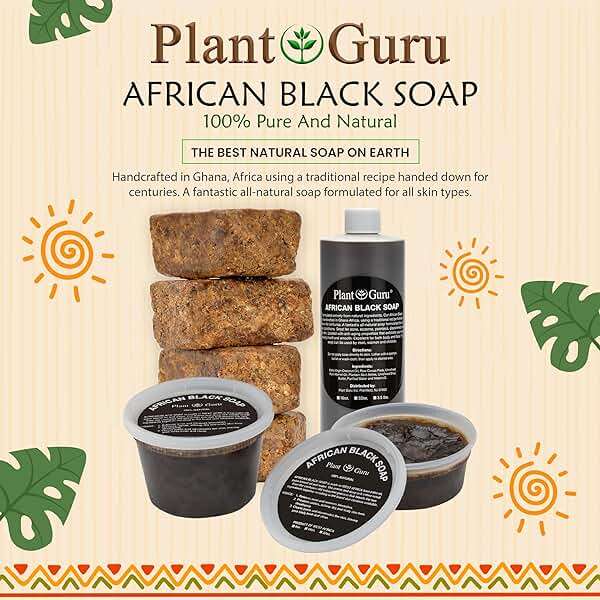 Plant Guru Raw African Black Soap 5 oz. Bar - Pure & Natural Traditional Skincare for Face, Body & Hair | Handmade Cleanser for All Skin Types. Imported From Ghana. - Image 3