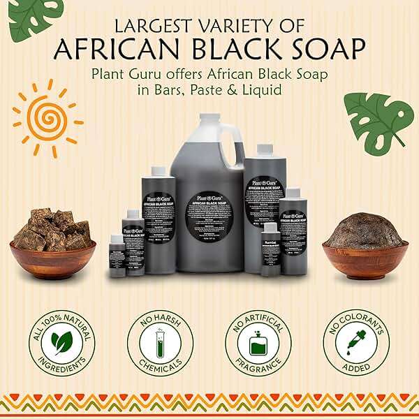 Plant Guru Raw African Black Soap 5 oz. Bar - Pure & Natural Traditional Skincare for Face, Body & Hair | Handmade Cleanser for All Skin Types. Imported From Ghana. - Image 6