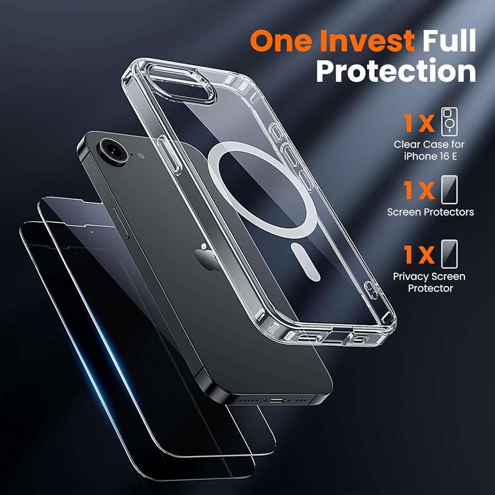 toushion 3 in 1 for iPhone 16E Case Clear/iPhone 17E Case, Not Yellowing, Screen Protector*2, Military-Grade Protection for iPhone 16e & 17e Case 6.1 inch Clear - Image 2