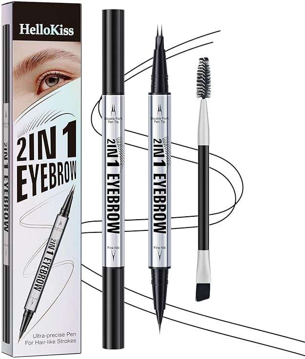 W3W Microblading Eyebrow Pen - Microblade Eyebrow Pencils for women, 2-in-1 Dual-Ended Waterproof Eye Brow Pencils with 2 tip and Precise tip for Natural Hair-Like Brows, Last All-Day, Black - Image 1