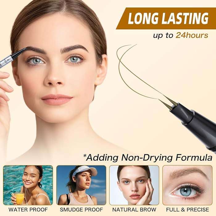 W3W Microblading Eyebrow Pen - Microblade Eyebrow Pencils for women, 2-in-1 Dual-Ended Waterproof Eye Brow Pencils with 2 tip and Precise tip for Natural Hair-Like Brows, Last All-Day, Black - Image 4
