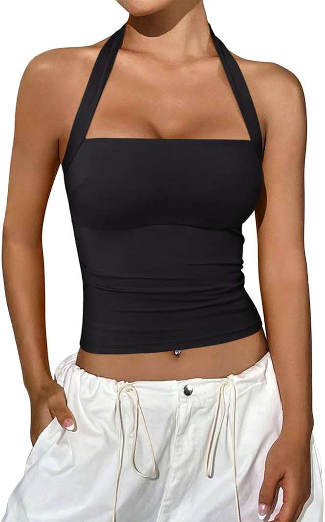 REORIA Halter Tops for Women Summer Sleeveless Going Out Outfits Y2K Trendy Cute Crop Tank Top Clothes - Image 1