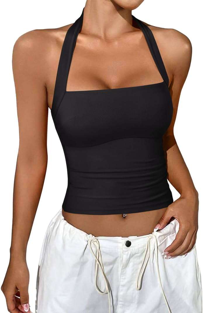 REORIA Halter Tops for Women Summer Sleeveless Going Out Outfits Y2K Trendy Cute Crop Tank Top Clothes - Image 2