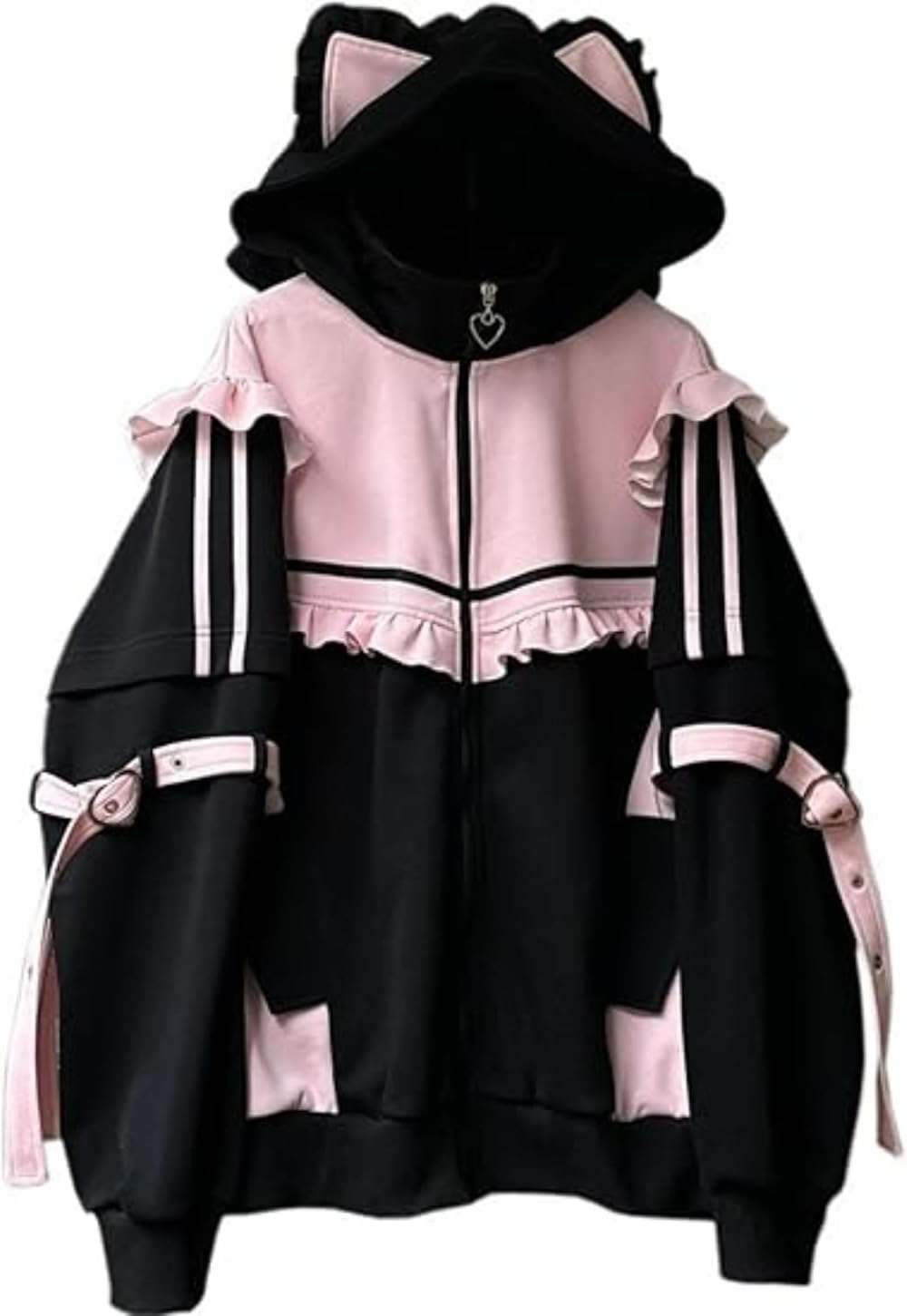Pokn Tenshii Kawaii Hoodies Jirai Kei Fashion Cute Cat Ears Clothes Oversized Zip Up Hoodie Gothic Top - Image 2