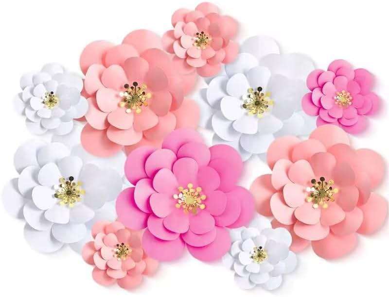 Mooliwe Paper Flowers Decorations for Wall DIY 3D Paper Bulletin Board Mexican Flowers Backdrop Decoration for Classroom Back to School Holiday Party(Pink White,10 Set) - Image 1