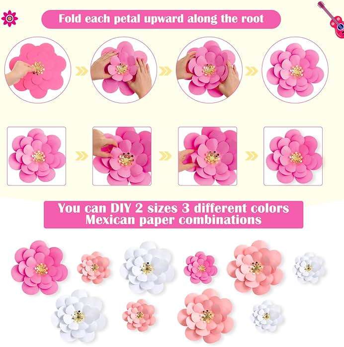 Mooliwe Paper Flowers Decorations for Wall DIY 3D Paper Bulletin Board Mexican Flowers Backdrop Decoration for Classroom Back to School Holiday Party(Pink White,10 Set) - Image 4