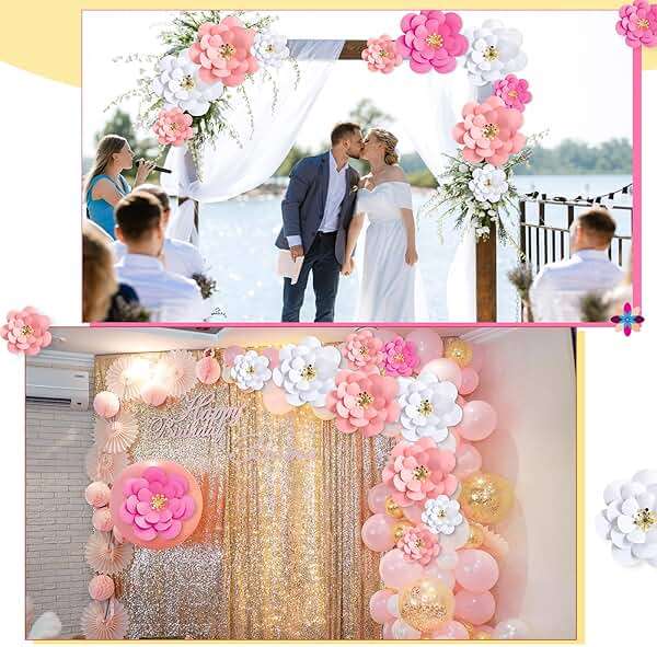 Mooliwe Paper Flowers Decorations for Wall DIY 3D Paper Bulletin Board Mexican Flowers Backdrop Decoration for Classroom Back to School Holiday Party(Pink White,10 Set) - Image 6