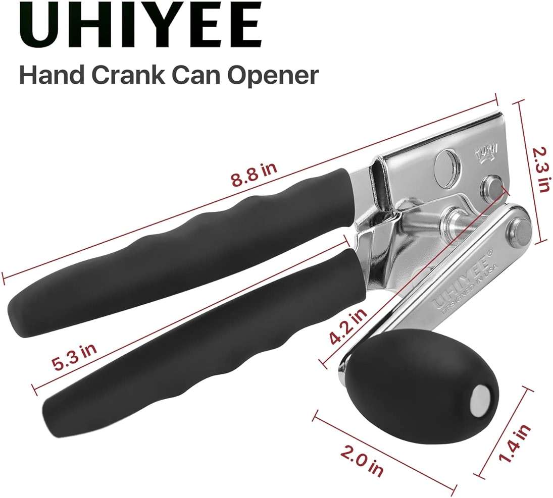 Commercial Can Opener, UHIYEE Hand Crank Can Opener Manual Heavy Duty with Comfortable Extra-long Handles, Oversized Knob, Large Handheld Can Open Easy for Big Cans, Black - Image 2