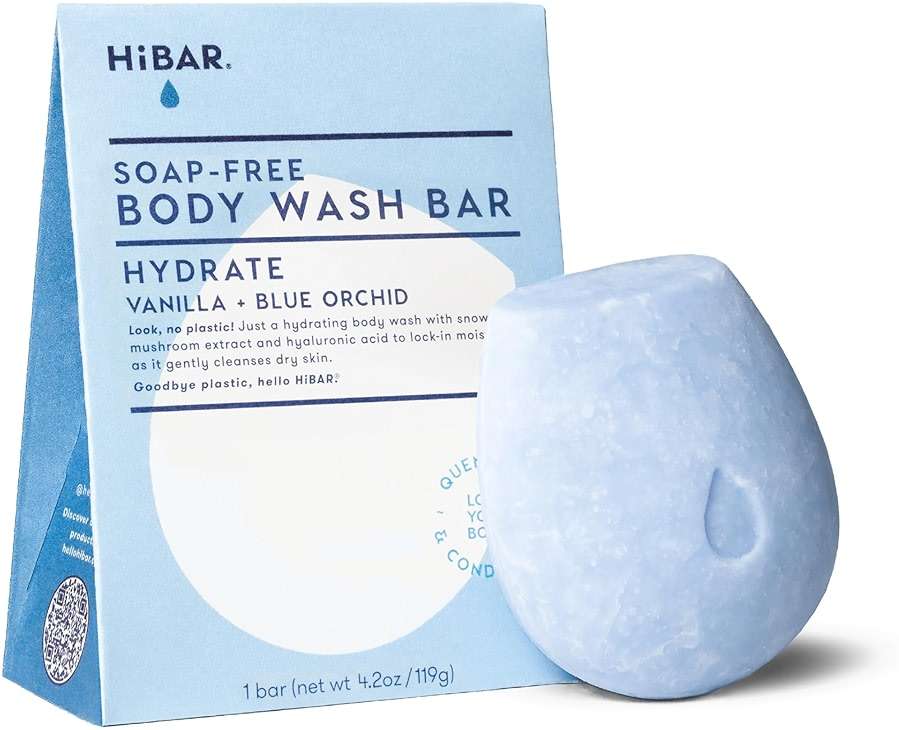 HIBAR - Hydrate Solid Body Wash Bar - Moisturize & Quench - Snow mushroom and hyaluronic acid - Daily Use & Sensitive Skin - Plastic, Paraben & Soap-Free - Vegan - Vanilla + Blue Orchid - Image 1