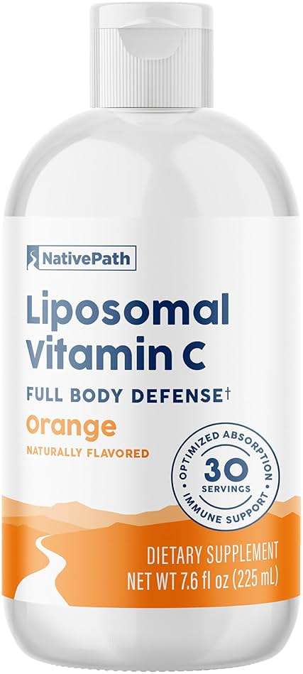 NativePath Liposomal Vitamin C 500mg from Whole-Food Amla Fruit - Soy-Free Egg Yolk Lecithin Liposomes - Orange Flavor Liquid for High Absorption Daily Immune & Collagen Support - 30 Servings - Image 1