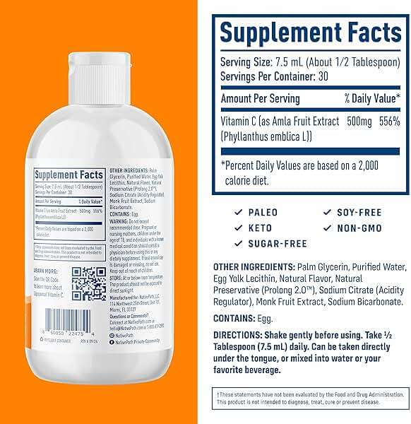 NativePath Liposomal Vitamin C 500mg from Whole-Food Amla Fruit - Soy-Free Egg Yolk Lecithin Liposomes - Orange Flavor Liquid for High Absorption Daily Immune & Collagen Support - 30 Servings - Image 2