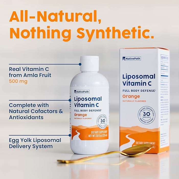 NativePath Liposomal Vitamin C 500mg from Whole-Food Amla Fruit - Soy-Free Egg Yolk Lecithin Liposomes - Orange Flavor Liquid for High Absorption Daily Immune & Collagen Support - 30 Servings - Image 5