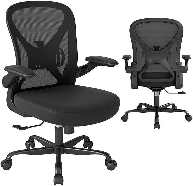 Keratee Ergonomic Office Chair with Adjustable Lumbar Support, 300 lbs Swivel Desk Chair with Flip-Up Arms, Mesh Comfy Padded Seat for Computer and Home, Black - Image 7