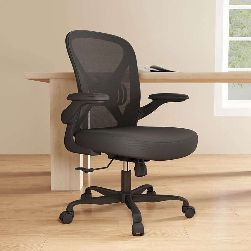 Keratee Ergonomic Office Chair with Adjustable Lumbar Support, 300 lbs Swivel Desk Chair with Flip-Up Arms, Mesh Comfy Padded Seat for Computer and Home, Black - Image 8