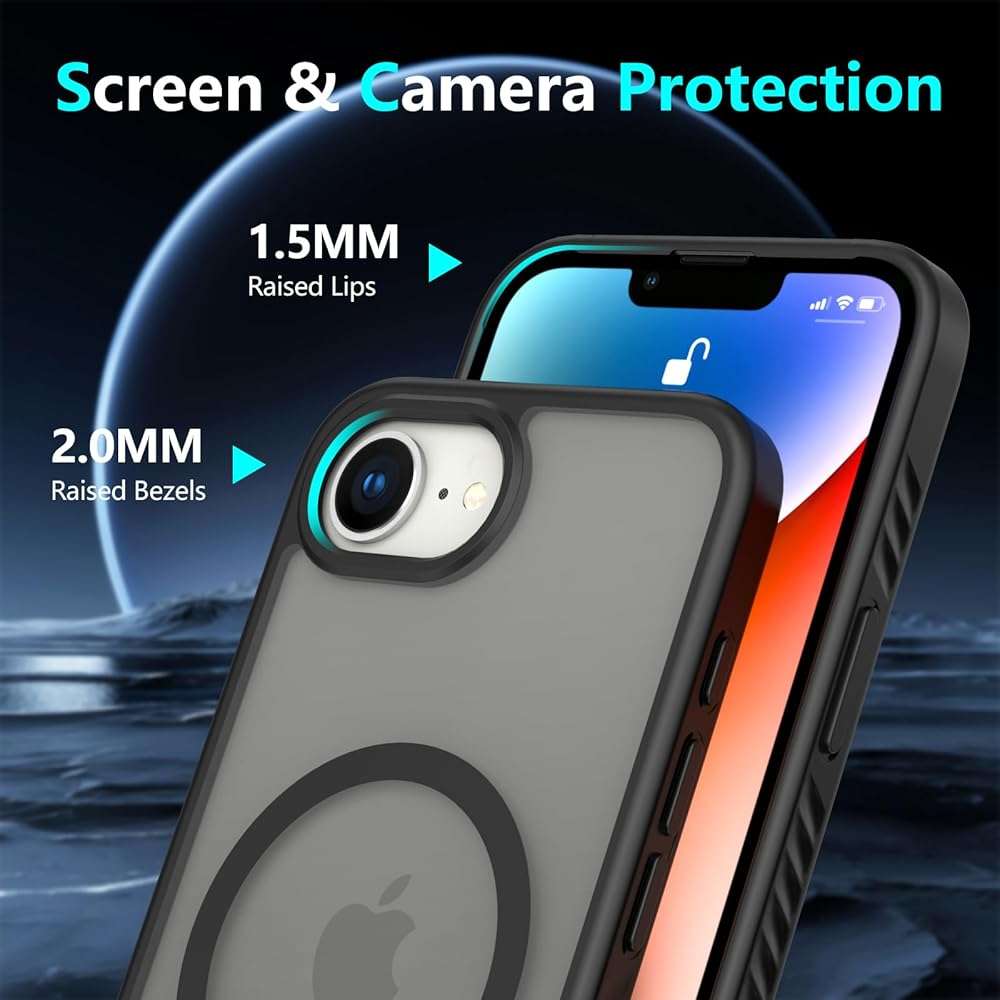 for iPhone 16E / iPhone 17E case: [fit for Magsafe] Strong Magnetic & Invisible Stand, with Screen Protector, Adjustable Kickstand Frosted Translucent Matte Phone Case for iPhone 17e/16e, Black - Image 5
