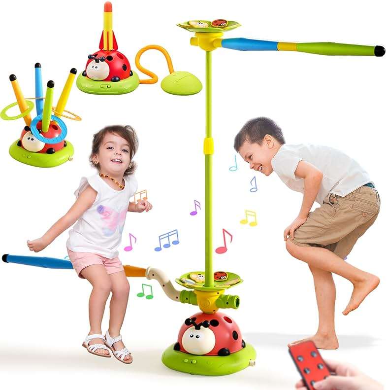 Pobaiyi 5 in 1 Musical Jump Toys, Toss Ring Game Stomping Launch Rocket Launcher for Kids, Obstacle Avoidance & Jump Squating Toy Games Remote Control Outdoor & Indoor Toys for Ages 4-8 8-13 - Image 1
