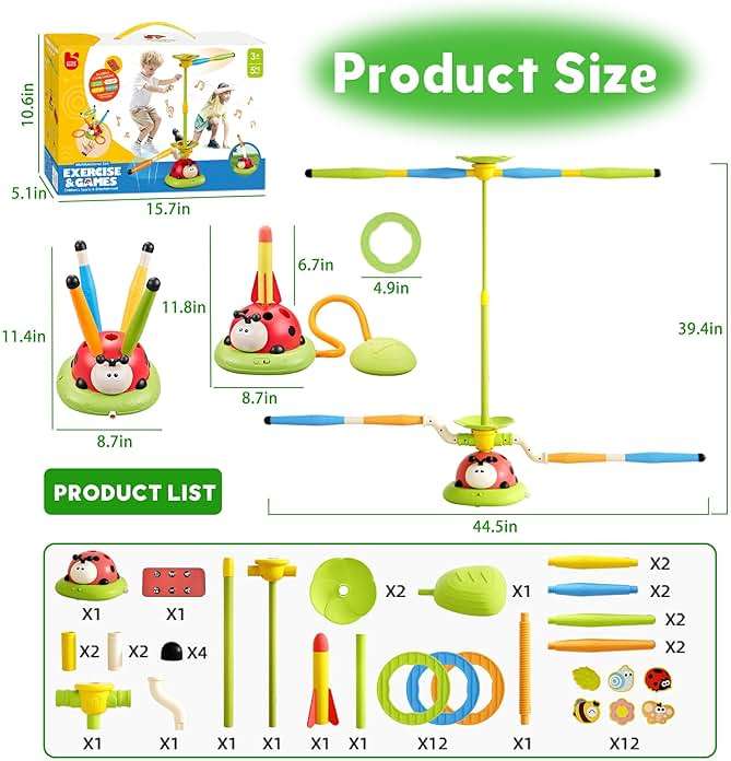 Pobaiyi 5 in 1 Musical Jump Toys, Toss Ring Game Stomping Launch Rocket Launcher for Kids, Obstacle Avoidance & Jump Squating Toy Games Remote Control Outdoor & Indoor Toys for Ages 4-8 8-13 - Image 2