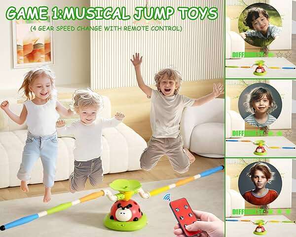 Pobaiyi 5 in 1 Musical Jump Toys, Toss Ring Game Stomping Launch Rocket Launcher for Kids, Obstacle Avoidance & Jump Squating Toy Games Remote Control Outdoor & Indoor Toys for Ages 4-8 8-13 - Image 4