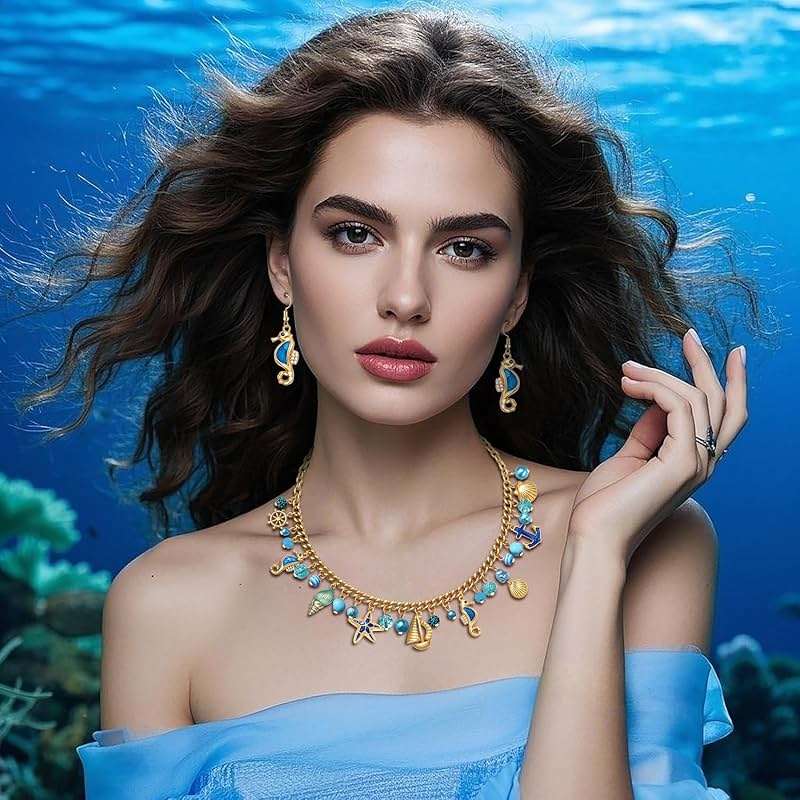 MOLOCH Seashell Jewelry Set Starfish Seahorse Seashell Necklace Bracelet Earrings Boho Summer Beach Jewelry Mermaid Costume Accessories for Women - Image 2