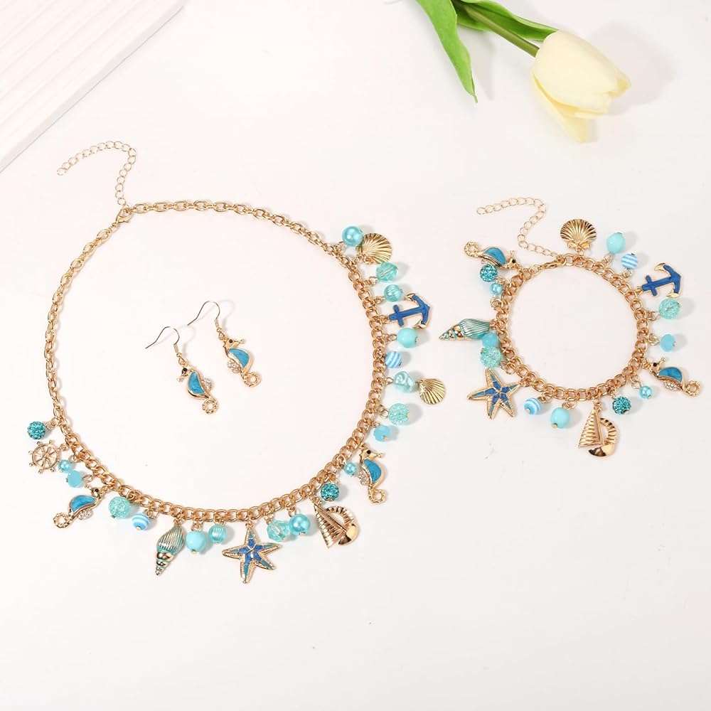 MOLOCH Seashell Jewelry Set Starfish Seahorse Seashell Necklace Bracelet Earrings Boho Summer Beach Jewelry Mermaid Costume Accessories for Women - Image 4