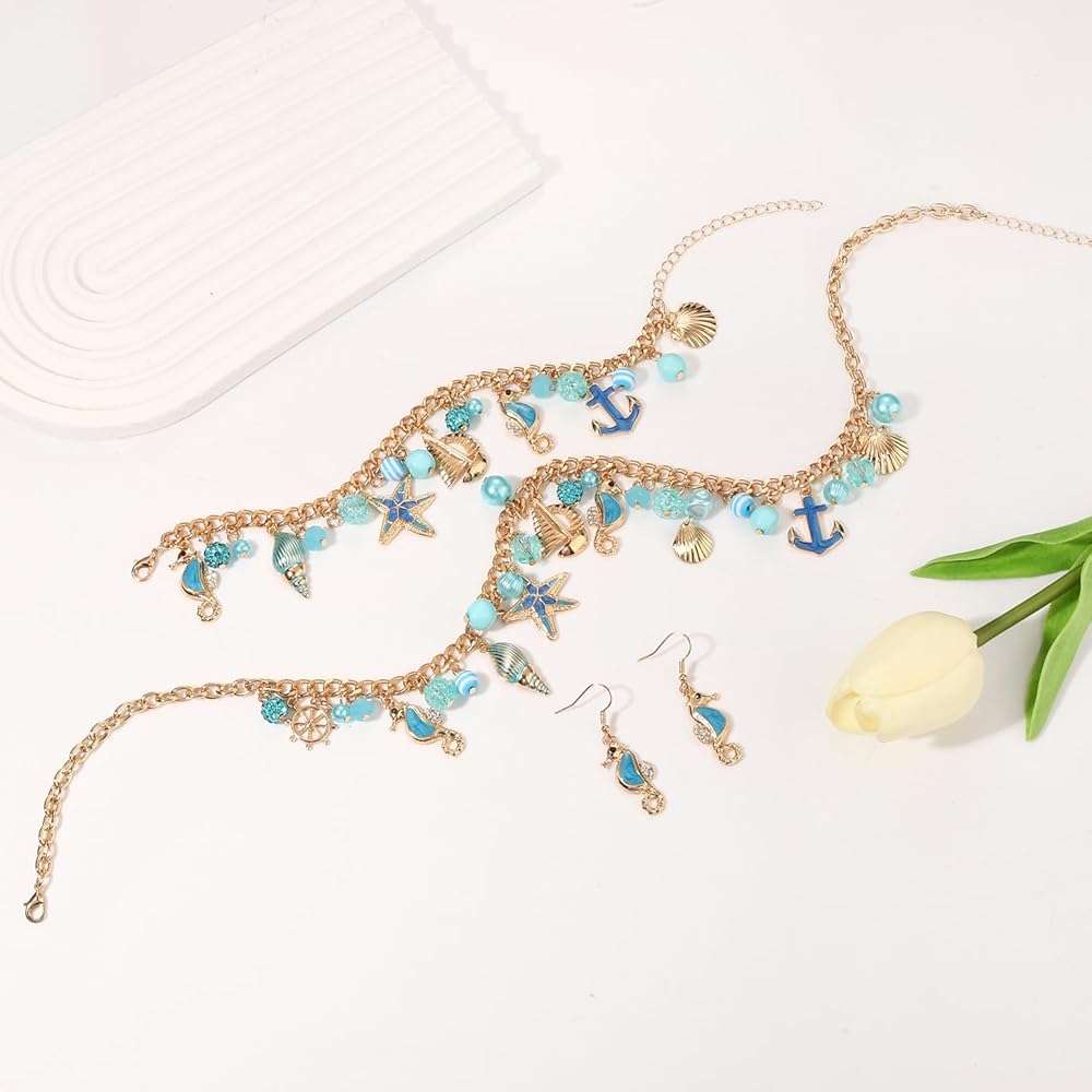 MOLOCH Seashell Jewelry Set Starfish Seahorse Seashell Necklace Bracelet Earrings Boho Summer Beach Jewelry Mermaid Costume Accessories for Women - Image 5