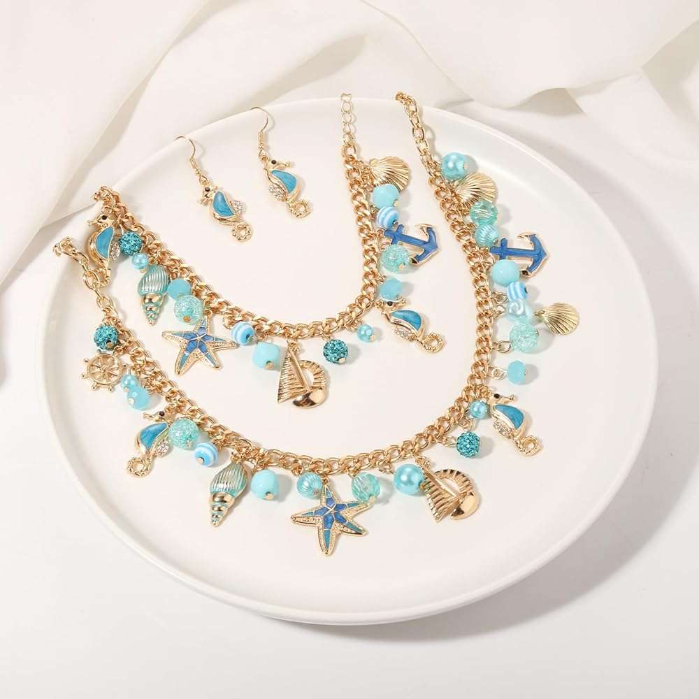 MOLOCH Seashell Jewelry Set Starfish Seahorse Seashell Necklace Bracelet Earrings Boho Summer Beach Jewelry Mermaid Costume Accessories for Women - Image 6