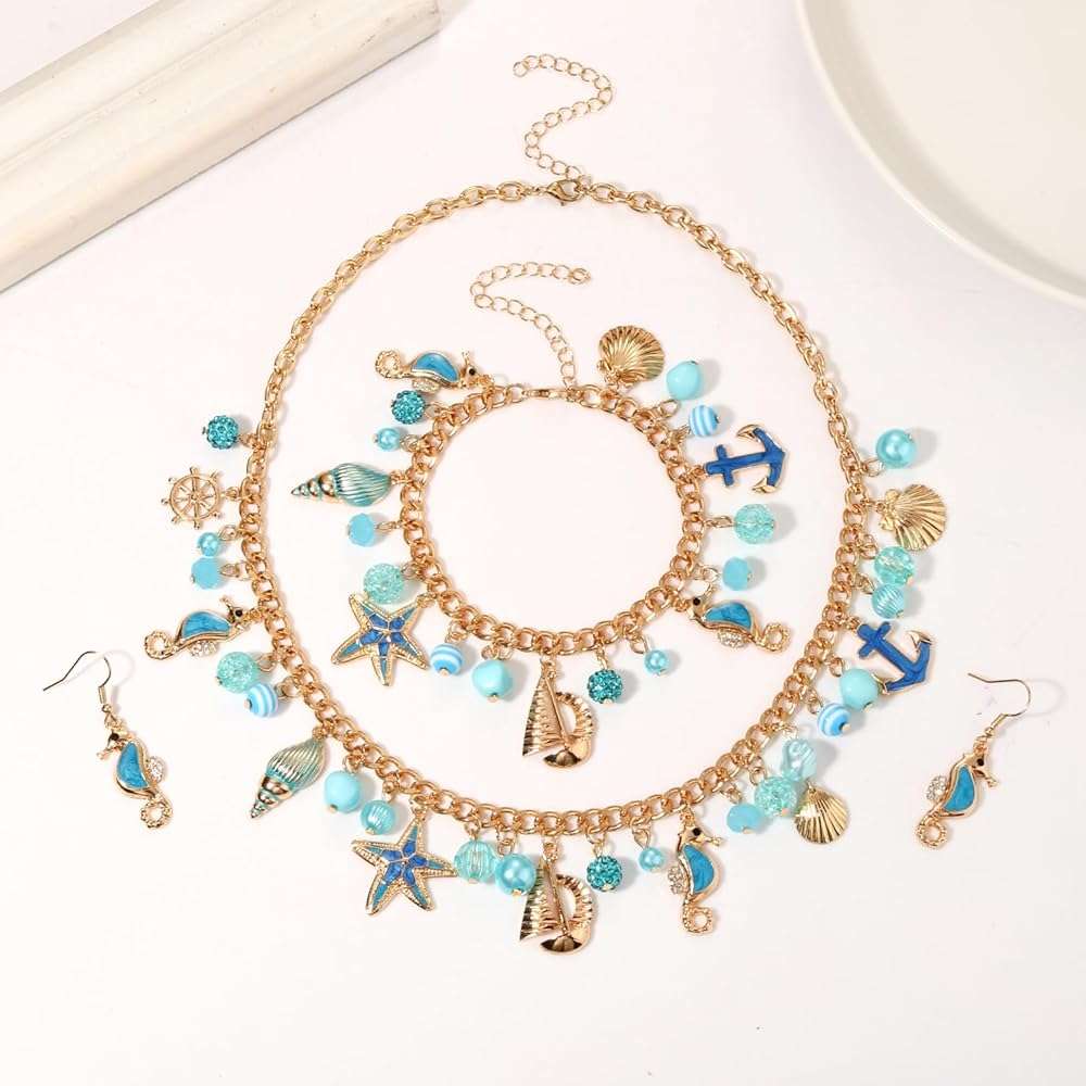 MOLOCH Seashell Jewelry Set Starfish Seahorse Seashell Necklace Bracelet Earrings Boho Summer Beach Jewelry Mermaid Costume Accessories for Women - Image 7
