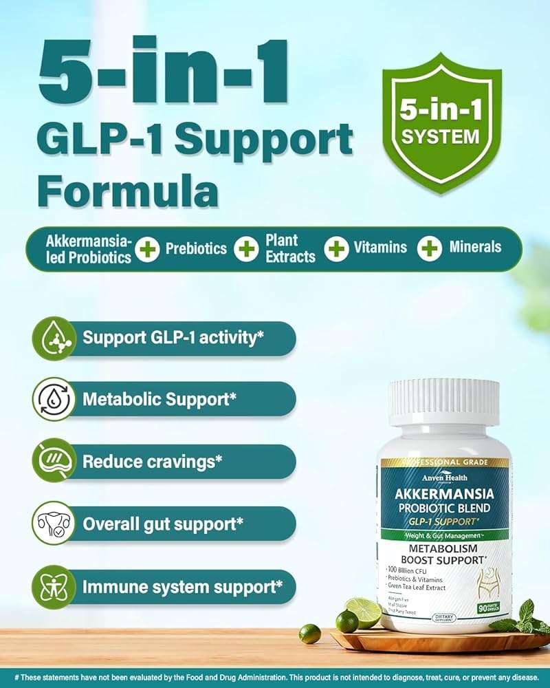Anven Health GLP-1 Supplement 100 Billion Akkermansia Probiotic & Prebiotic for Gut Health & Digestion, Metabolism & Energy Support with Vitamin B2 & D, Green Tea and Chromium - Non-GMO | 90 Capsules - Image 3