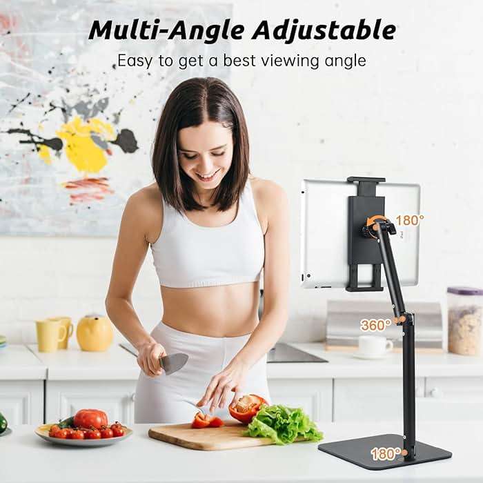 UTEBIT Tablet Stand for Desk, Adjustable Angle Height Cell Phone Holder 360° Rotation Foldable Phone Stand Office Desk Accessories Compatible with 4''-13'' Smartphones iPhone iPad Air Kindle (Black) - Image 2