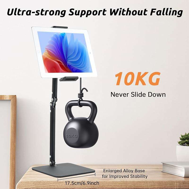 UTEBIT Tablet Stand for Desk, Adjustable Angle Height Cell Phone Holder 360° Rotation Foldable Phone Stand Office Desk Accessories Compatible with 4''-13'' Smartphones iPhone iPad Air Kindle (Black) - Image 4