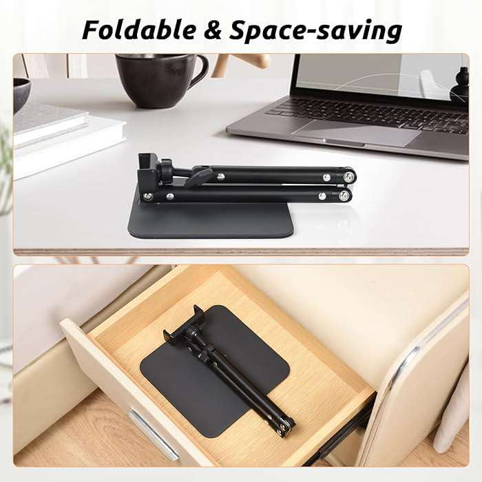 UTEBIT Tablet Stand for Desk, Adjustable Angle Height Cell Phone Holder 360° Rotation Foldable Phone Stand Office Desk Accessories Compatible with 4''-13'' Smartphones iPhone iPad Air Kindle (Black) - Image 6