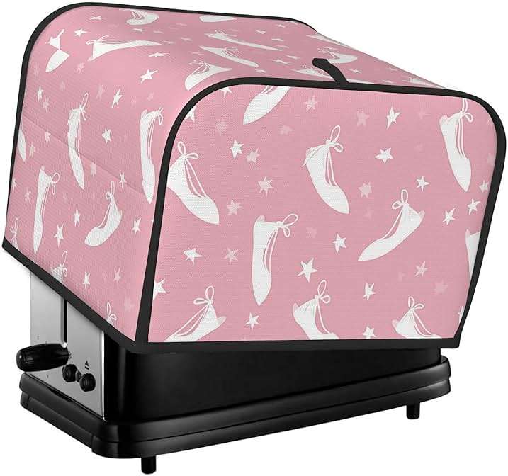 HSYOYO Pink Ballet Shoes Stars Toaster Cover 4 Slice Dustproof Small Kitchen Appliance Covers Waterproof Bread Machine Cover Fingerprint Protector Washable Toaster Oven Cover - Image 1